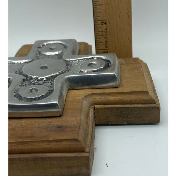 Folk Art Rustic Wood And Pewter Wall‎ Hanging  Cross. - Picture 7 of 9